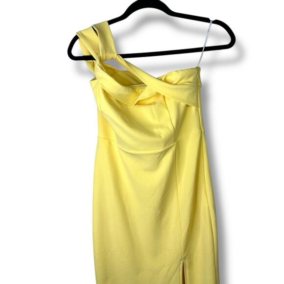 Lulus NWOT Twist and Make Up Light Yellow One-Shoulder Bodycon Midi Dress Small - Picture 5 of 9